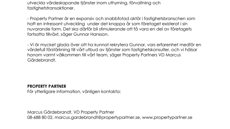 PROPERTY PARTNER FÖRSTÄRKER ORGANISATIONEN