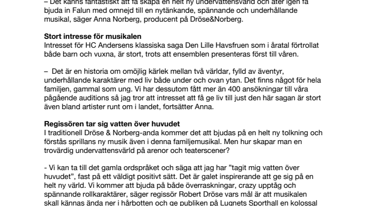 ​Efter succén Robin Hood the Musical: Den Lilla Sjöjungfrun kommer till Falun