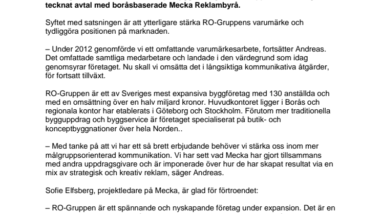 RO-Gruppen bygger vidare på sitt varumärke