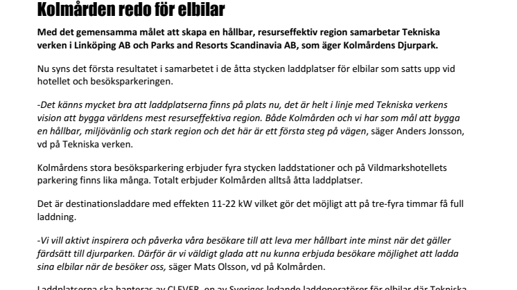 Kolmården laddar för elbilar