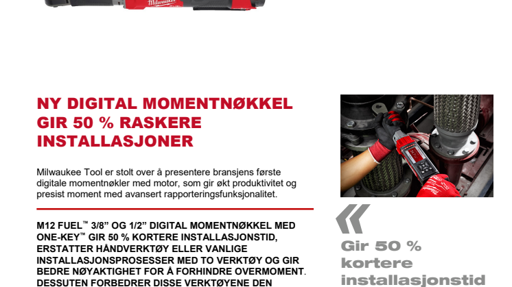 NY DIGITAL MOMENTNØKKEL GIR 50% RASKERE INSTALLASJONER