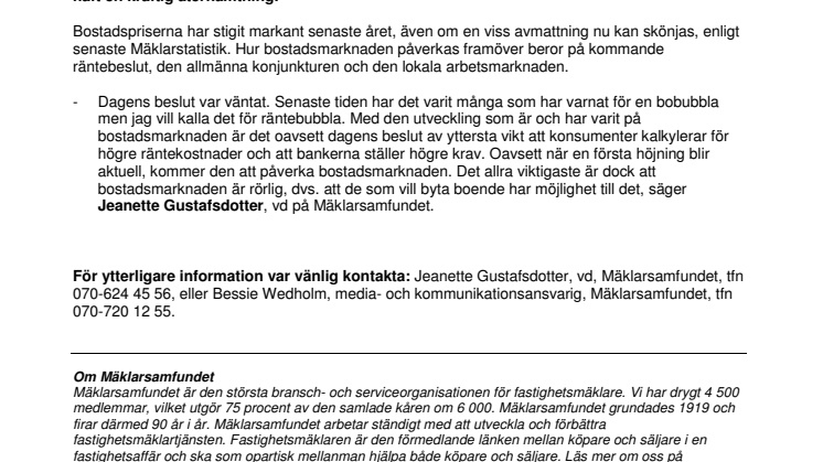 Kommentar till Riksbankens räntebeslut