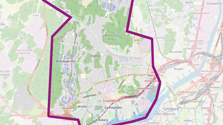Område som berörs av störning i fjärrvärmeleveransen