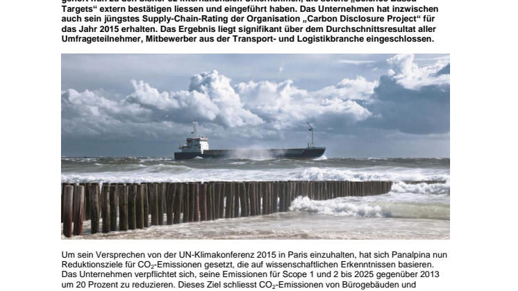 Panalpina setzt sich ambitionierte CO2-Emissionsziele bis 2025