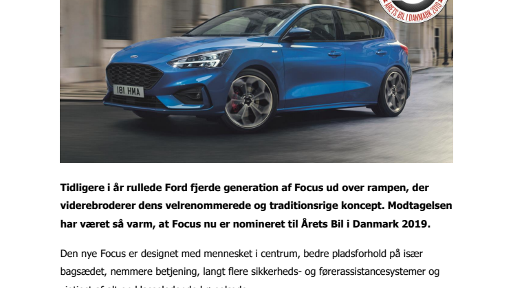 Ford Focus nomineret til Årets Bil i Danmark 2019