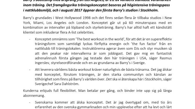 Barry´s Bootcamp – “The Best Workout In The World” - kommer till Stockholm