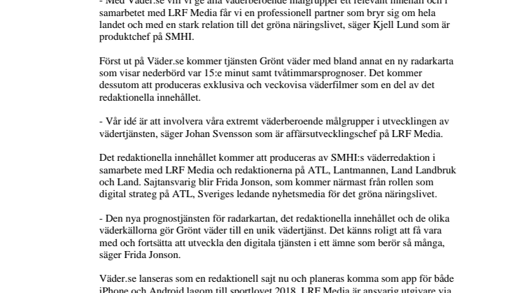 ​LRF Media och SMHI storsatsar på ny vädertjänst