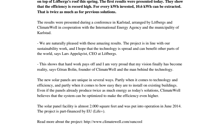 World record for Löfbergs's solar panel facility