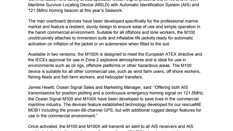 Ocean Signal Presents M100 Man Overboard AIS Device at Seawork