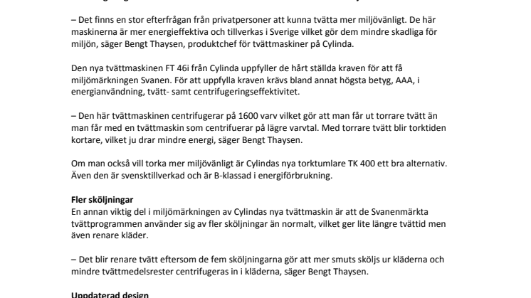 Fokus på design och miljö för ny generation tvättmaskiner 