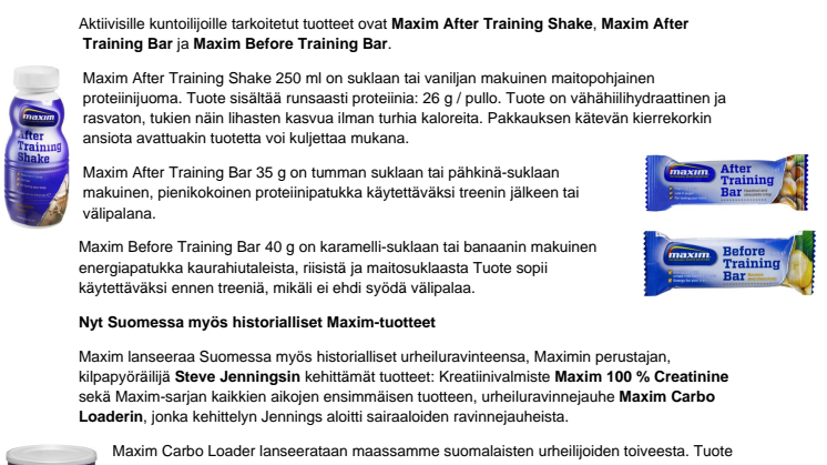 Maxim-urheiluravinnesarjan maistuvat uutuudet kuntoilijoille