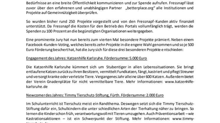 15.000 Euro für den Tierschutz: „Tierisch engagiert“ zeichnet insgesamt 12 Projekte aus