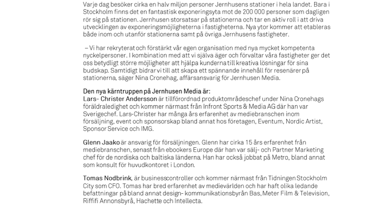 Jernhusen Media förstärks med tre nyckelpersoner