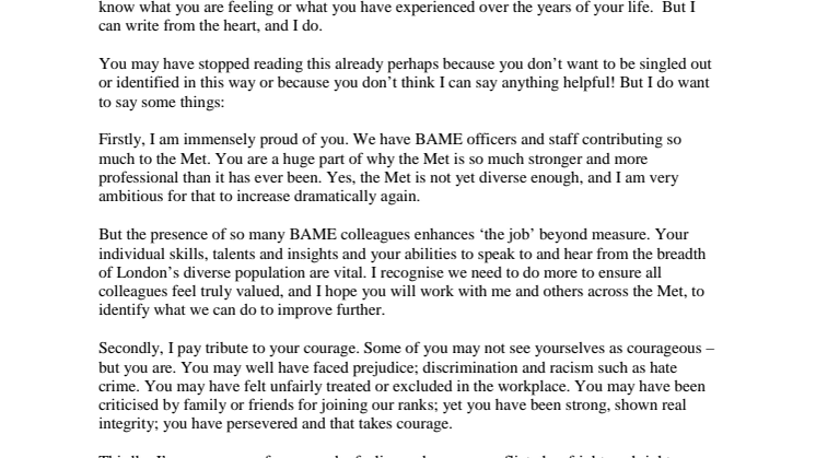 Commissioner's open letter to BAME staff