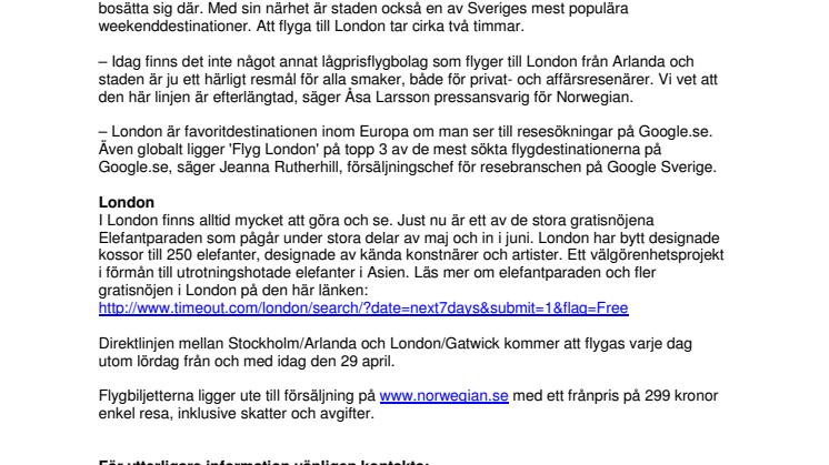 Första lågprislinjen från Arlanda till London startar idag