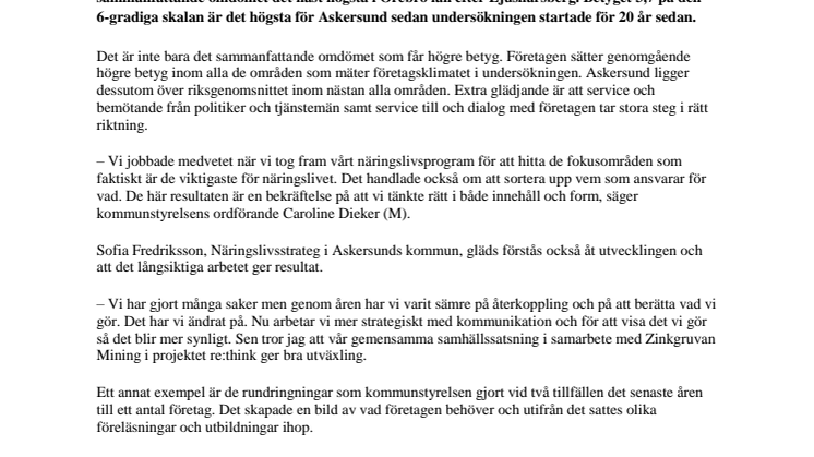​Siffrorna pekar uppåt för företagsklimatet i Askersunds kommun!