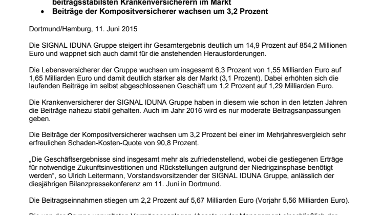 SIGNAL IDUNA Gruppe - Bilanz 2014