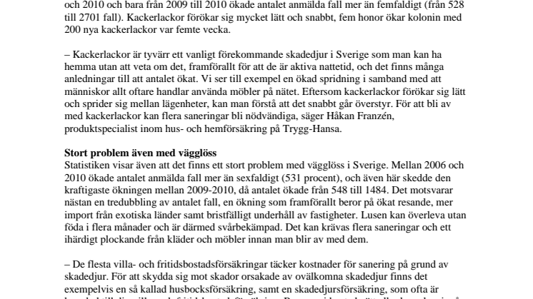 Tiofaldig ökning av kackerlackor i Sverige