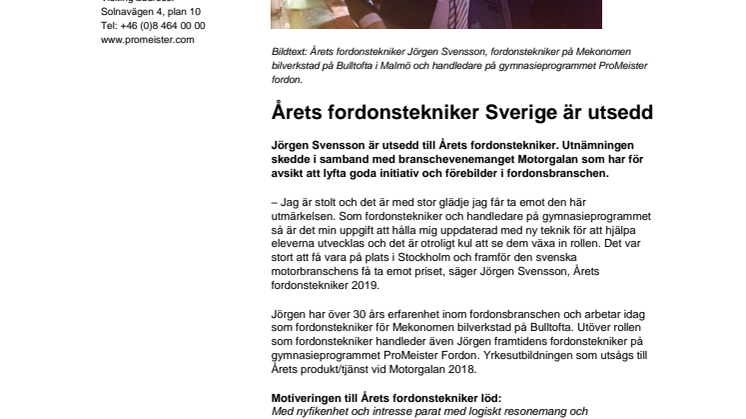 Årets fordonstekniker Sverige är utsedd 