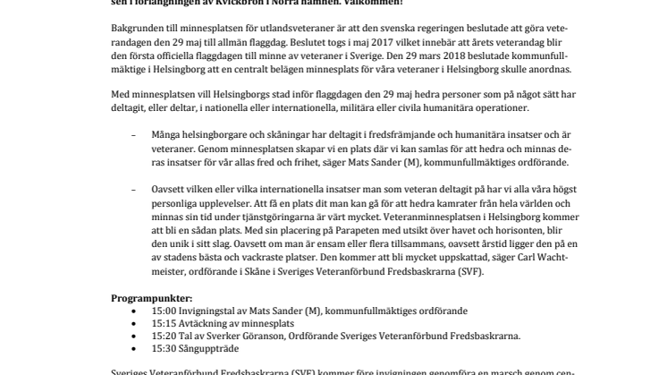 Pressinbjudan: Invigning av minnesplats för utlandsveteraner på utkiksplats i Norra hamnen
