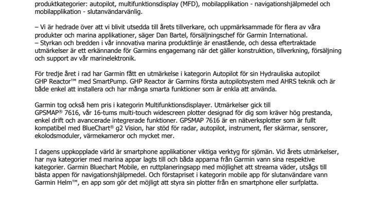 Garmin® vinner fem NMEA-utmärkelser inkl. Manufacturer of the year  