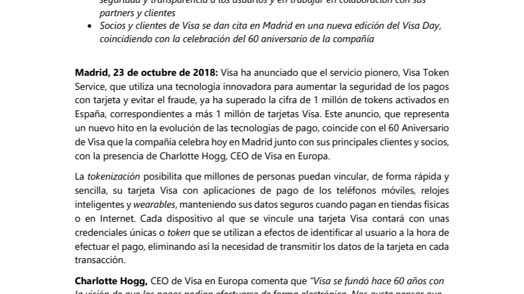Un millón de personas ya pueden pagar con el móvil en España gracias a la tecnología Visa Token