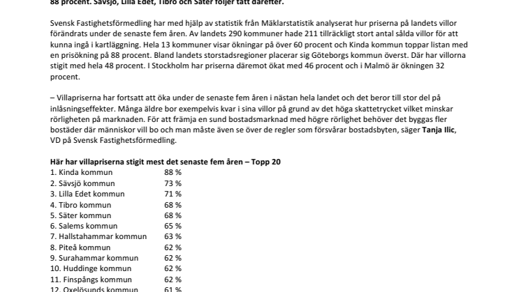 Här har villapriserna ökat mest på fem år – kommun för kommun