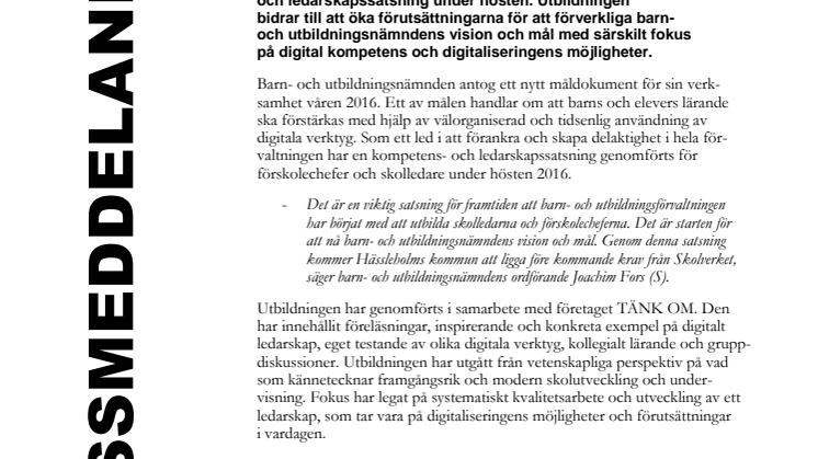 Kompetenssatsning i digitalt ledarskap