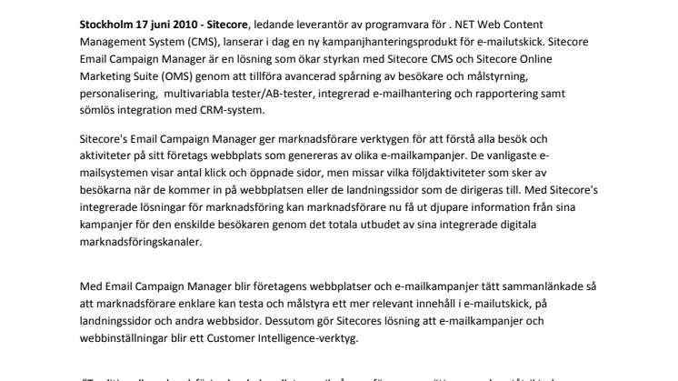 Sitecore’s nya Email Campaign Manager ökar kundernas online engagemang 