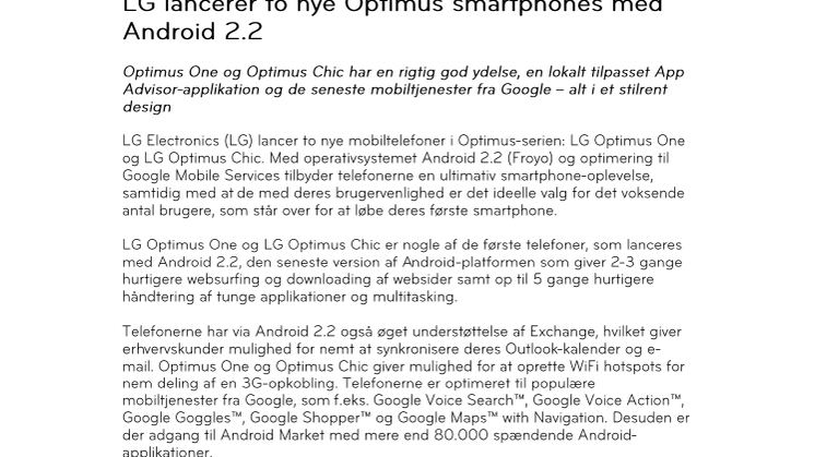 LG lancerer to nye Optimus smartphones med Android 2.2