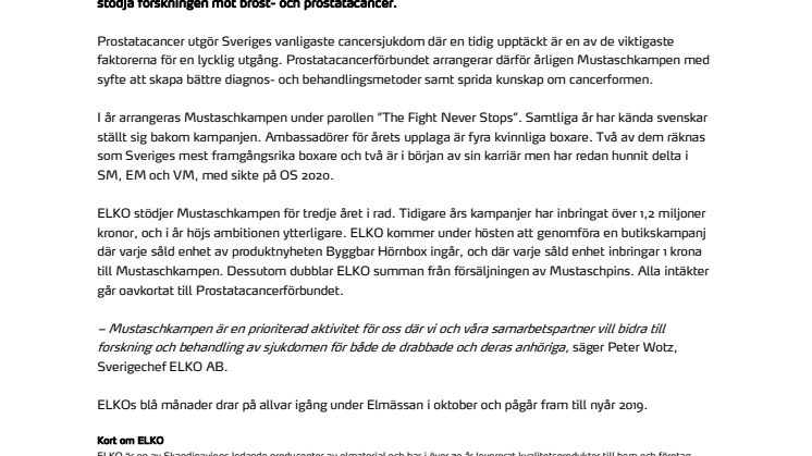 ELKO stödjer Mustaschkampen för tredje året i rad