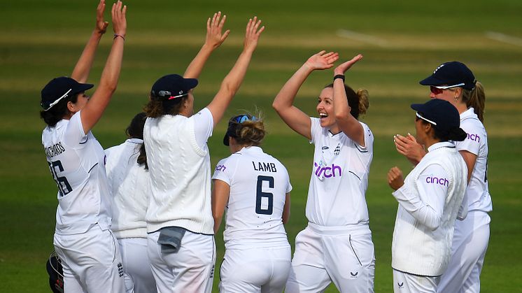 Kate Cross celebrates one of her four wickets. Photo: Getty Images