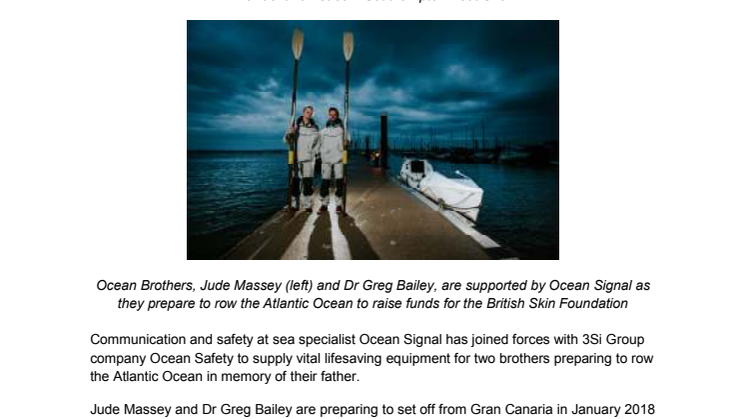 Ocean Signal Backs Rowing Brothers with Package of Leading Safety Equipment for Fund-Raising Atlantic Crossing