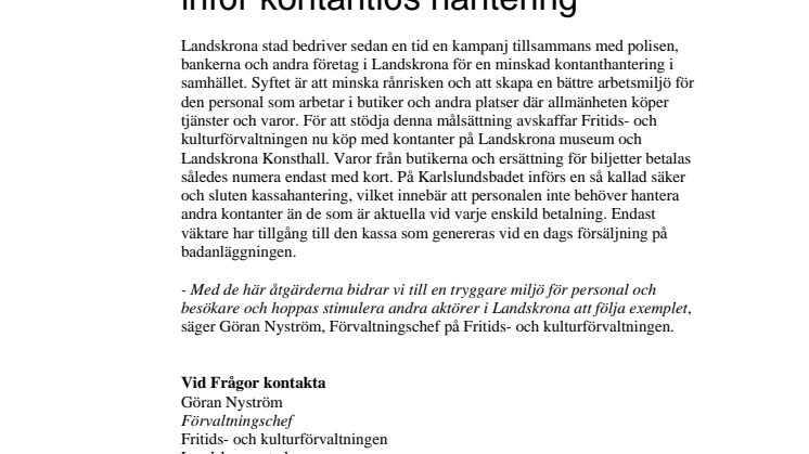 Fritids- och Kulturförvaltningen inför kontantlös hantering