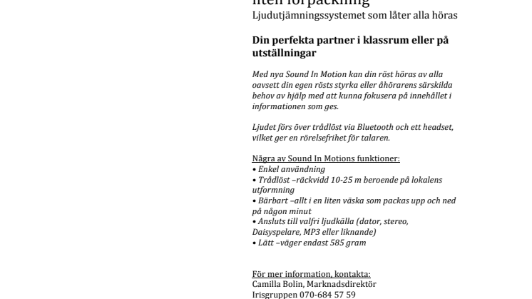 Iris Hjälpmedel lanserar:  Sound In Motion –stort ljud i liten förpackning 