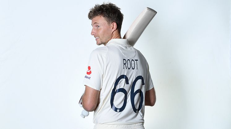 England Test captain, Joe Root, wearing the new Test shirt with squad name and number introduced for Test cricket. 
