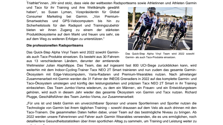 PM Garmin Pro Cycling und Pro Athletes Sponsoring 2022