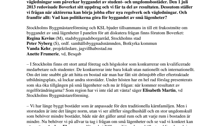 Pressinbjudan: Stora behov av små lägenheter – hur fixar vi det? 