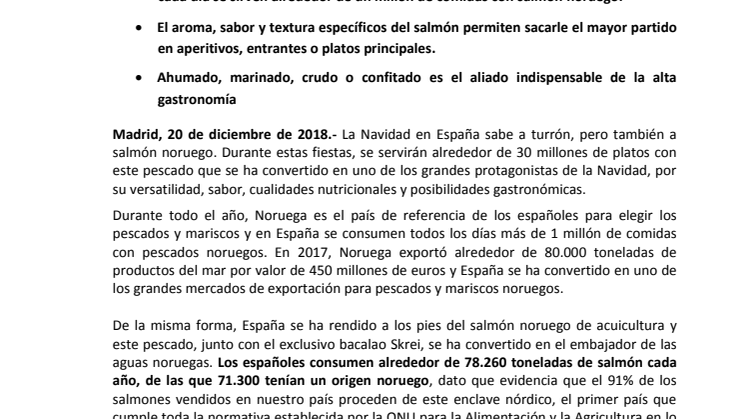 En España se servirán más de 30 millones de platos de salmón durante las fiestas navideñas 