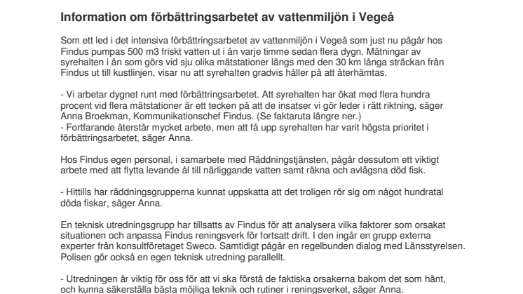 Information om förbättringsarbetet av vattenmiljön i Vegeå 