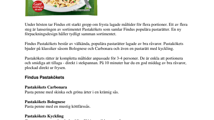 Findus samlar populära pastarätter i nya sortimentet Pastakökets