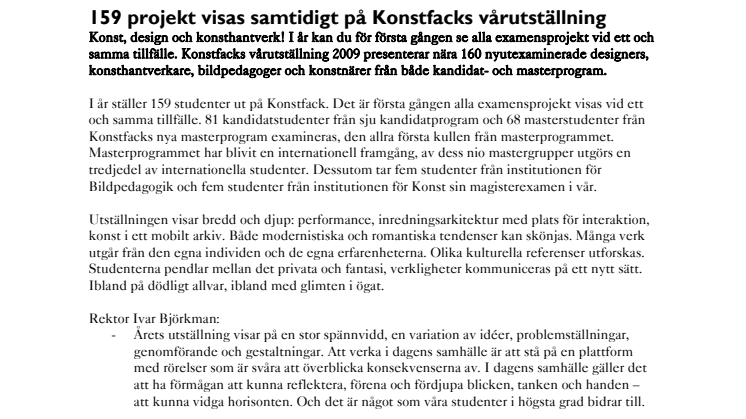 159 projekt visas samtidigt på Konstfacks vårutställning
