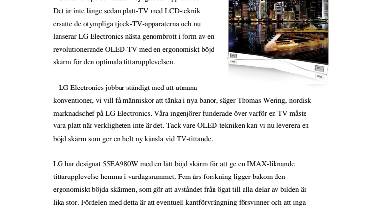 INGENJÖRSKONST PÅ HÖGSTA NIVÅ – BÖJD OLED-TV FRÅN LG REVOLUTIONERAR TITTARUPPLEVELSEN