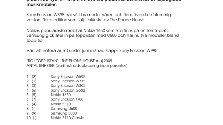 Topplistan: Sony Ericssons storsäljare W595 återtar förstaplatsen