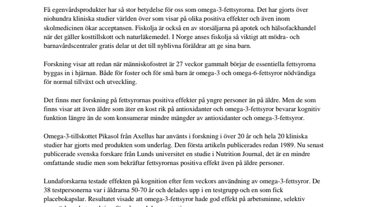 Omega-3-fettsyror kan ge bättre minne hos äldre personer