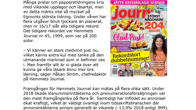 Hemmets Journal går mot strömmen och släpper rekordtjock utgåva