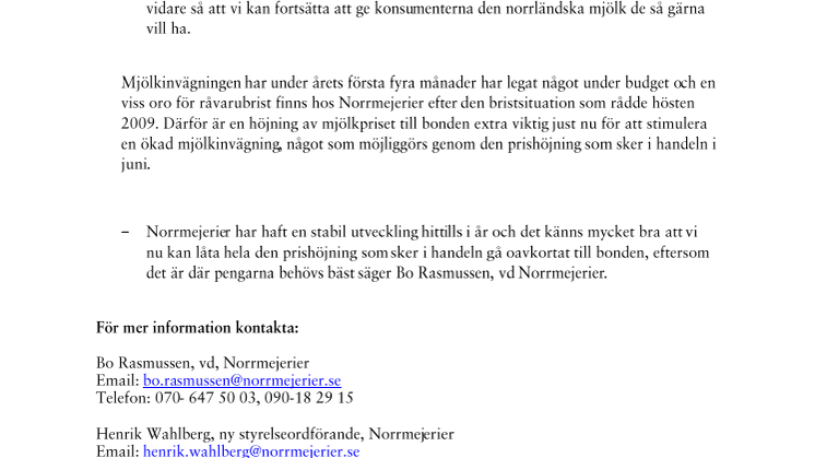 Norrmejerier höjer betalningen till bönderna