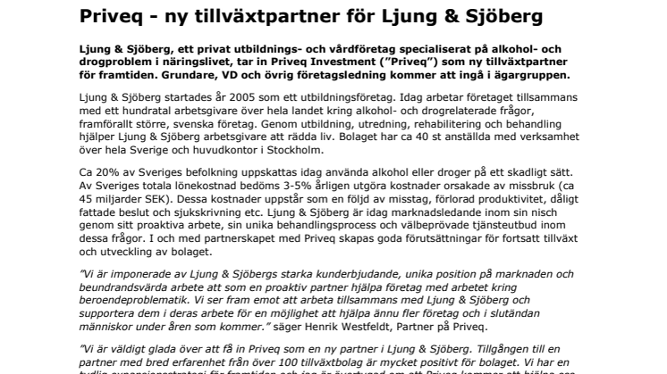Priveq - ny tillväxtpartner för Ljung & Sjöberg
