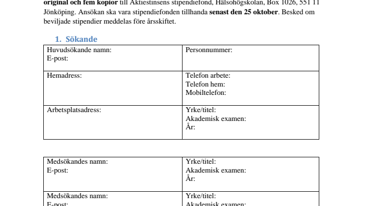 Ansökningsblankett Aktiestinsen