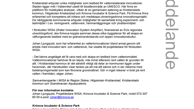 Kristianstads testbed ger vattenrelaterade innovationer en skjuts